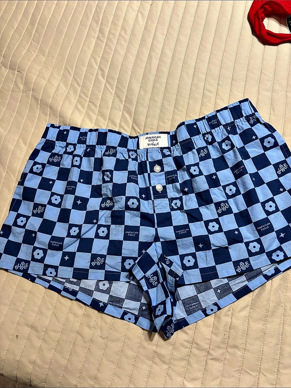 American Eagle AE x Bubble Poplin Boxer Men's Blue & White Checkered Shorts Size